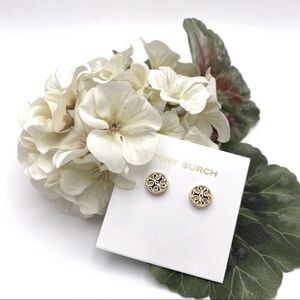 New Tory Burch Gold, Black Outline Round Stud Earrings